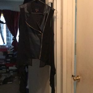 Fux leather and lace zip up black vest